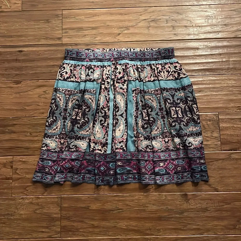 Lucky Brand Paisley Pleated Mini Skirt Size S